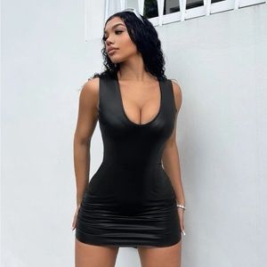 Faux leather mini dress